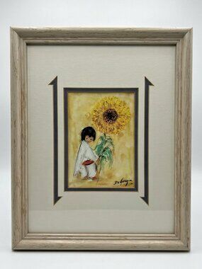Vintage Style Ted DeGrazia "The Sunflower" 9x11 Professional Framed Art